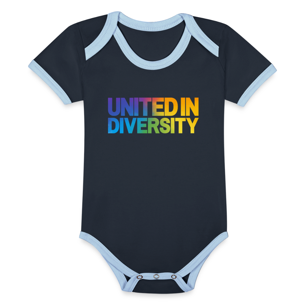 Organic Baby Contrasting Bodysuit - "United in Diversity - LGBTQ" - navy/sky