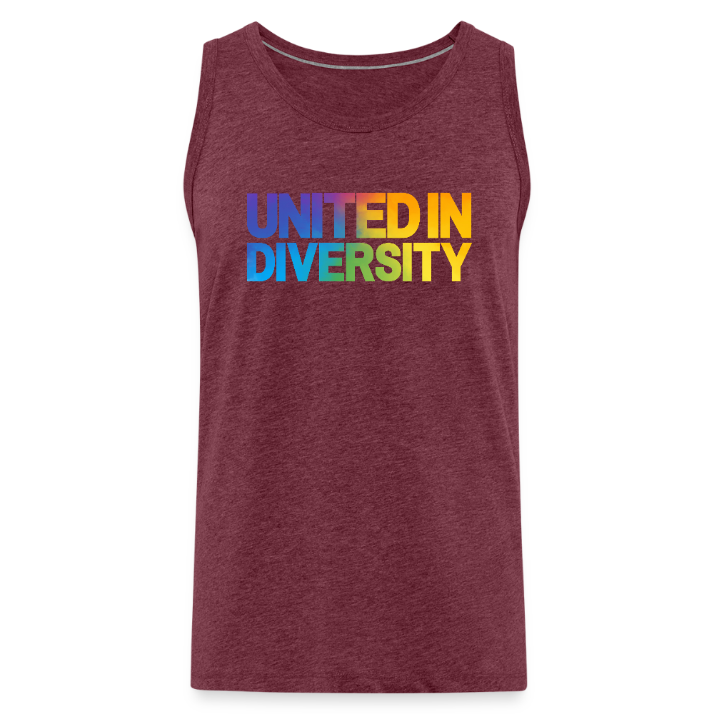 Men’s Premium Tank Top - "United in Diversity - LGBTQ" - heather burgundy