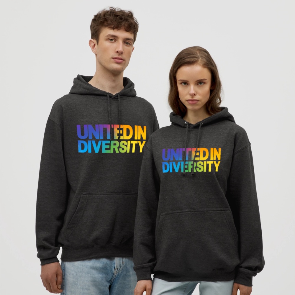 Unisex Hoodie  - "United in Diversity - LGBTQ" - charcoal grey