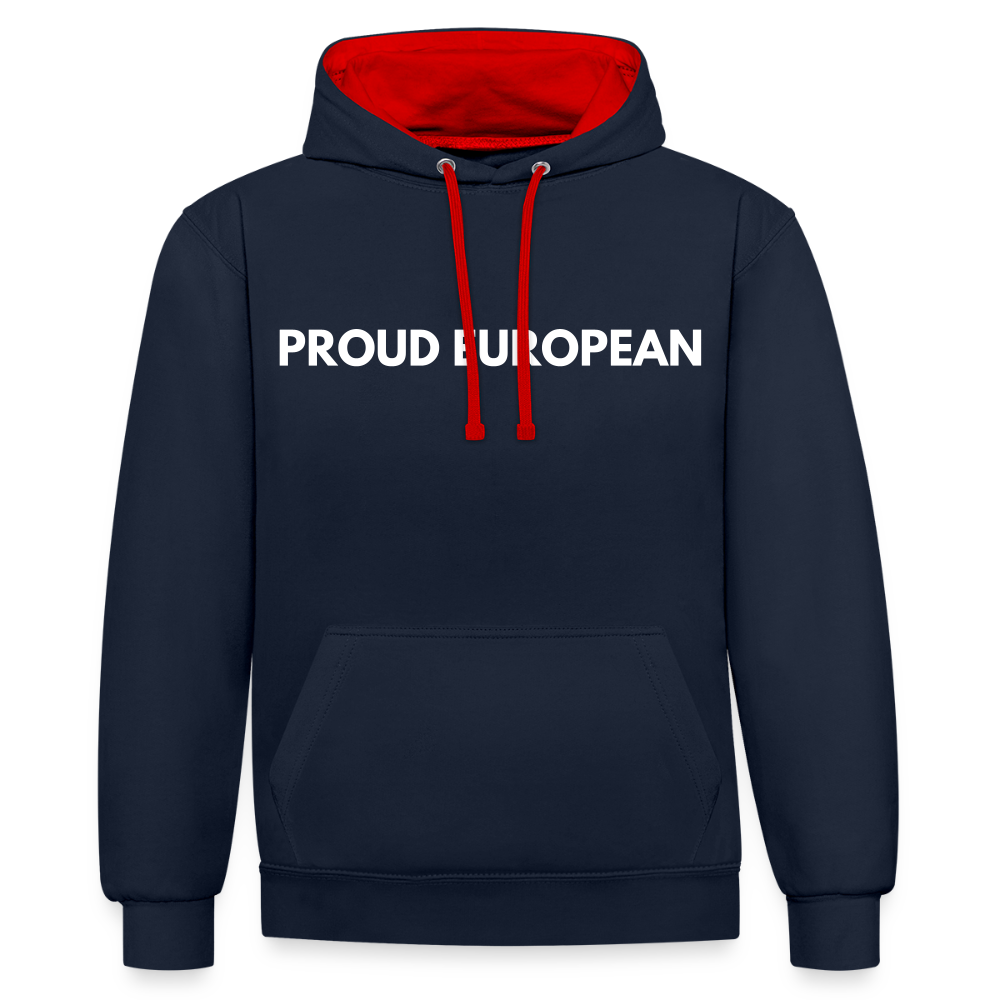 "PROUD EUROPEAN" - Kontrast-Hoodie - navy/red