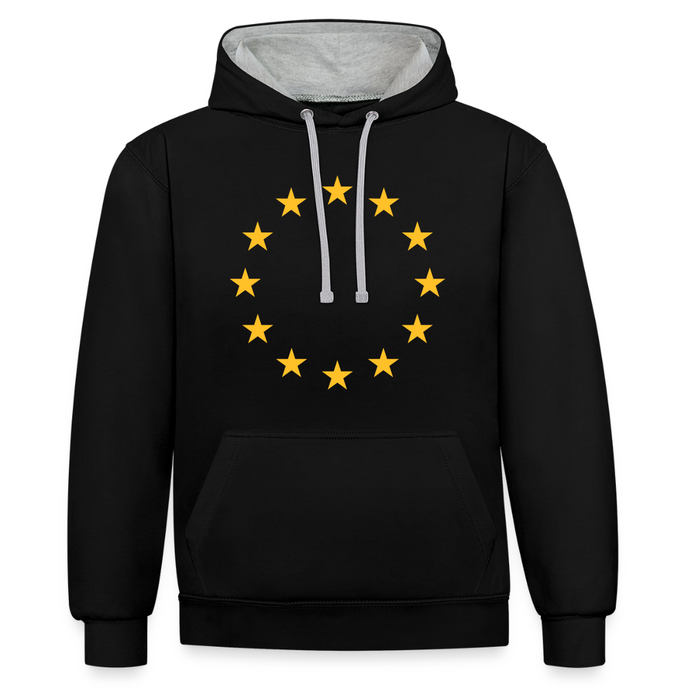 "12-Stars" - Contrast Colour Hoodie - black/heather grey