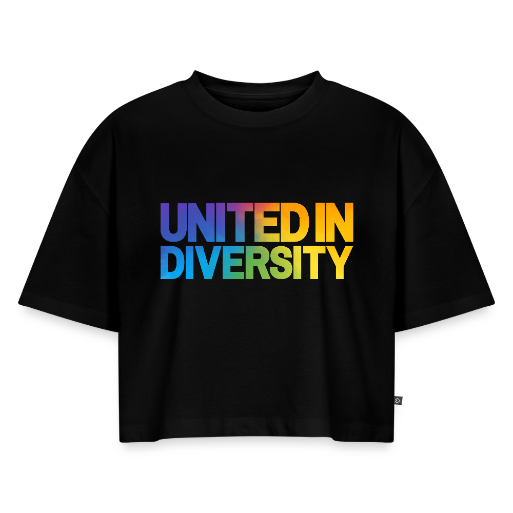 "United in Diversity - LGBTQ" Women’s Oversized Organic Cropped T-Shirt - black