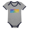 Organic Baby Contrasting Bodysuit - "United in Diversity - LGBTQ" - heather grey/navy