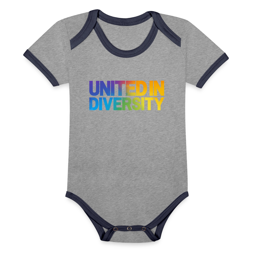 Organic Baby Contrasting Bodysuit - "United in Diversity - LGBTQ" - heather grey/navy