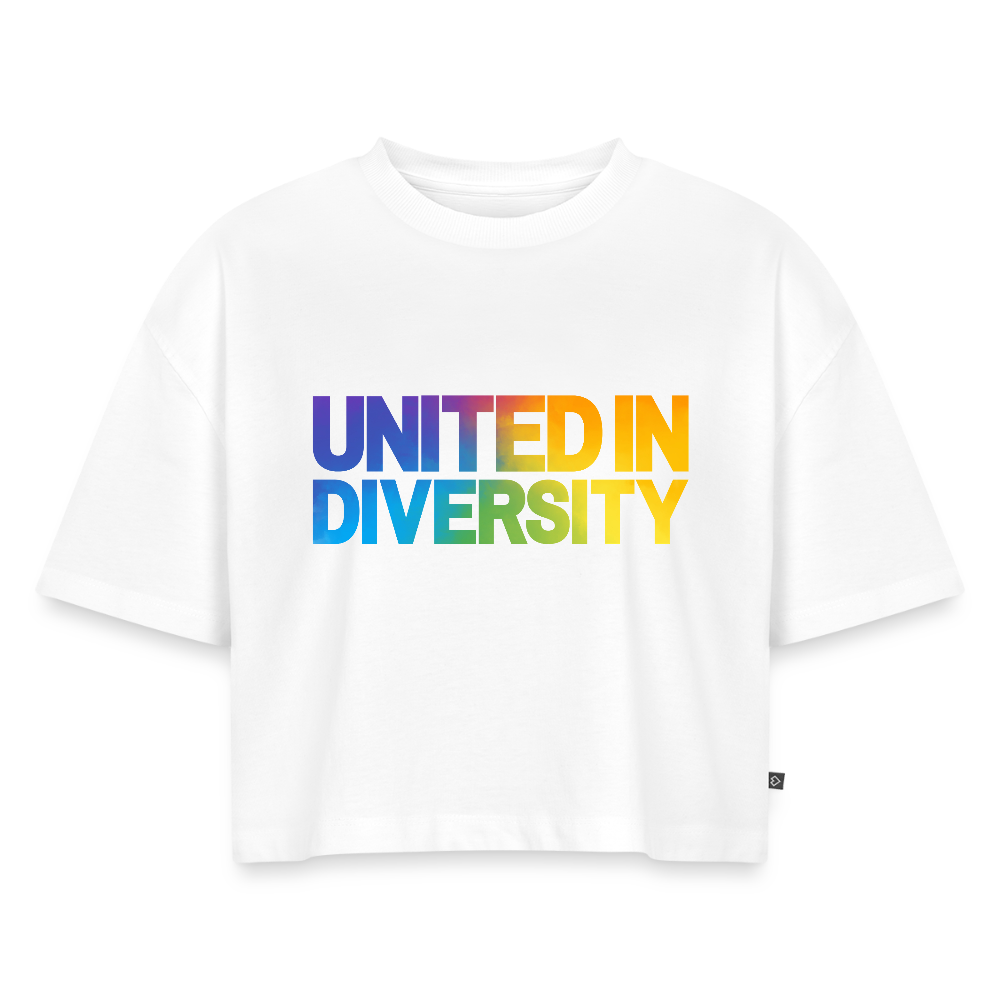 "United in Diversity - LGBTQ" Women’s Oversized Organic Cropped T-Shirt - white