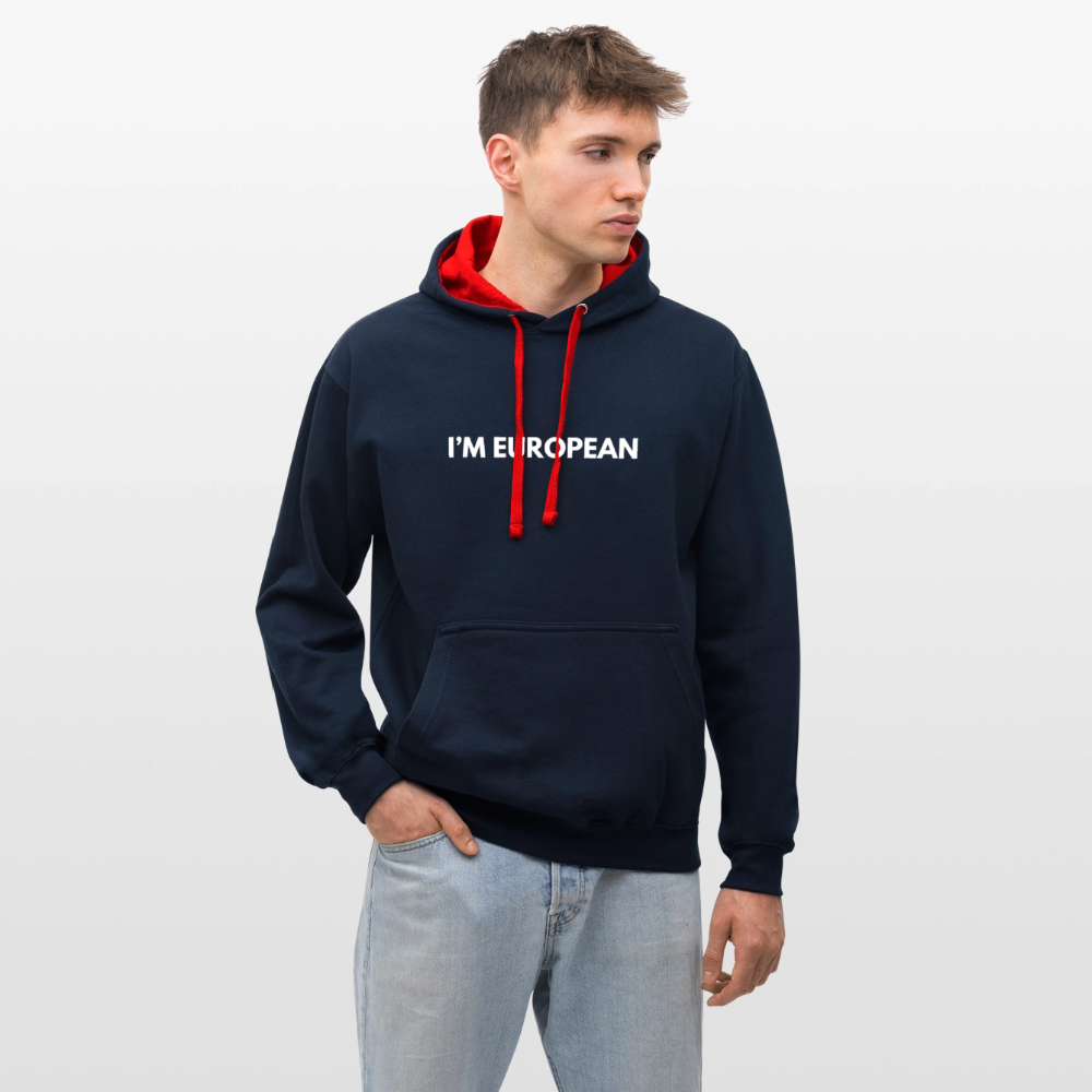 "I'M EUROPEAN" - Kontrast-Hoodie - navy/red