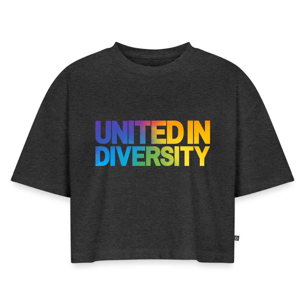 "United in Diversity - LGBTQ" Women’s Oversized Organic Cropped T-Shirt - heather anthracite