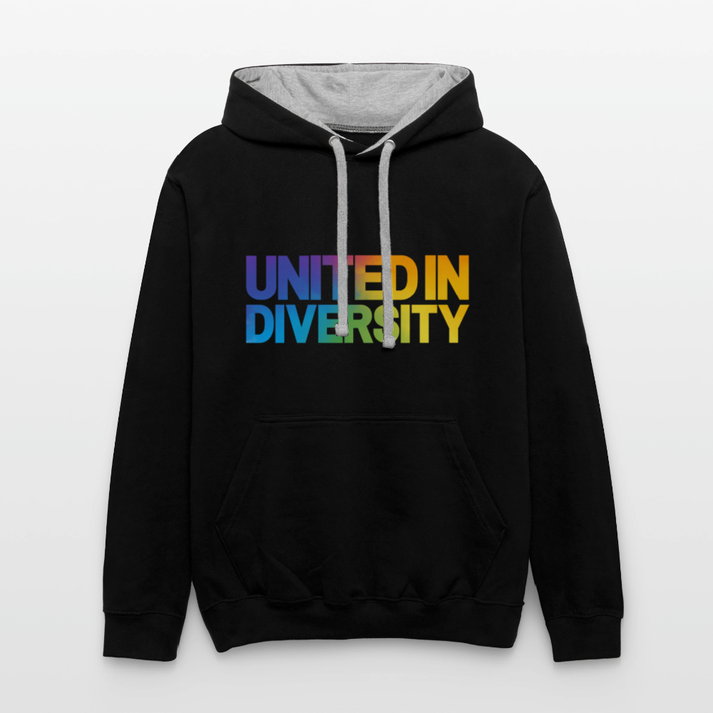 Contrast Colour Hoodie - "United in Diversity - LGBTQ" - black/heather grey