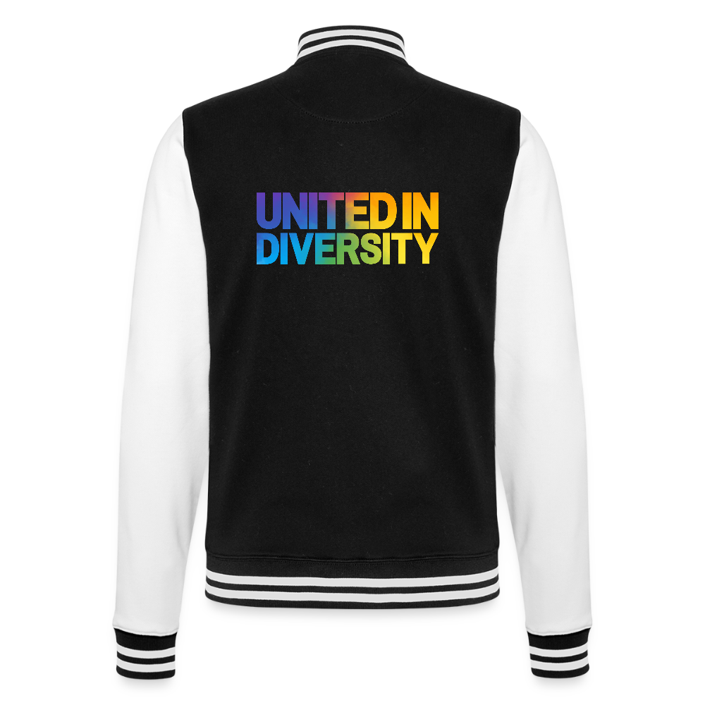 College Sweat Jacket - "United in Diversity - LGBTQ" - black/white