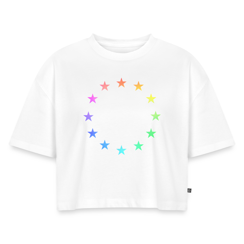 Women’s Oversized Organic Cropped T-Shirt - "12 Stars - LGBTQ" - white
