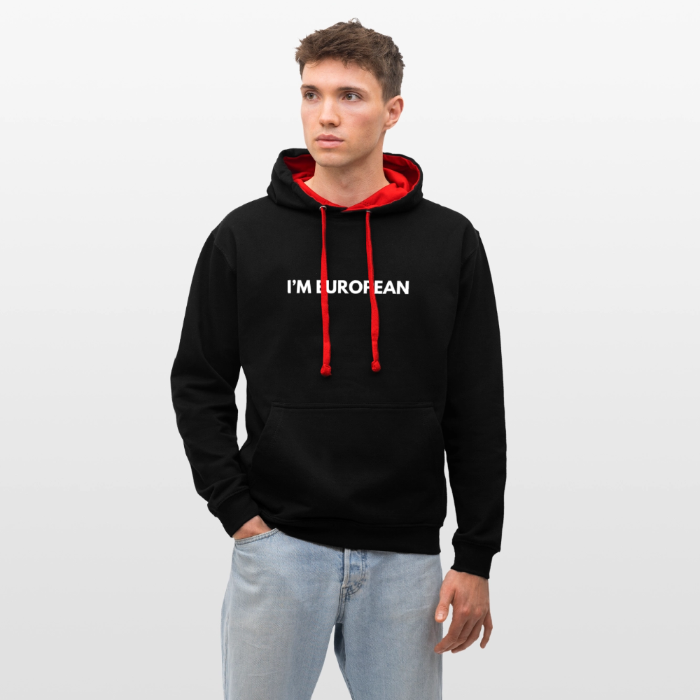 "I'M EUROPEAN" - Kontrast-Hoodie - black/red