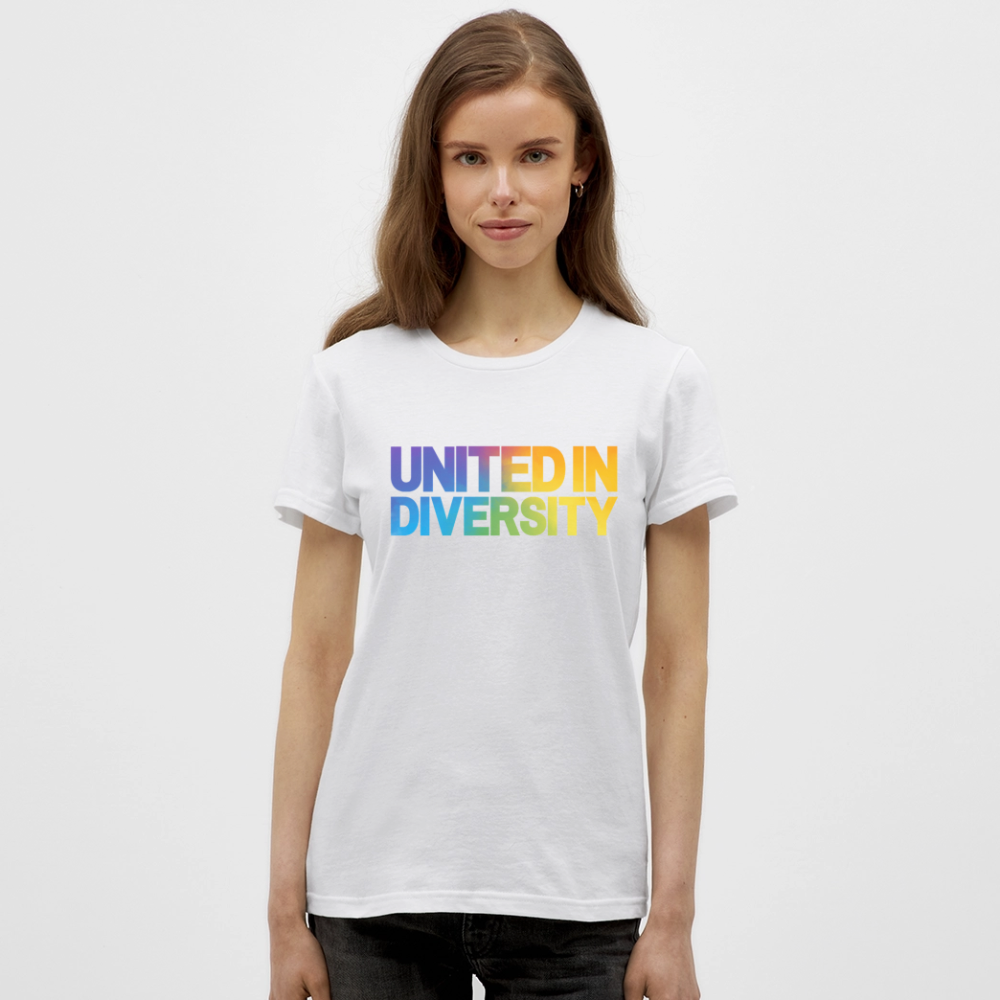 Women's T-Shirt - "United in Diversity - LGBTQ" - white