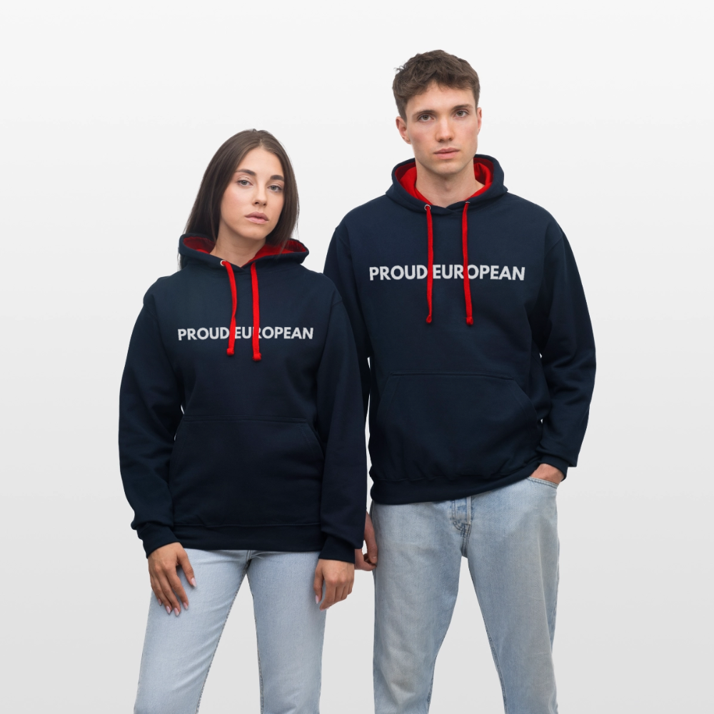 "PROUD EUROPEAN" - Kontrast-Hoodie - navy/red