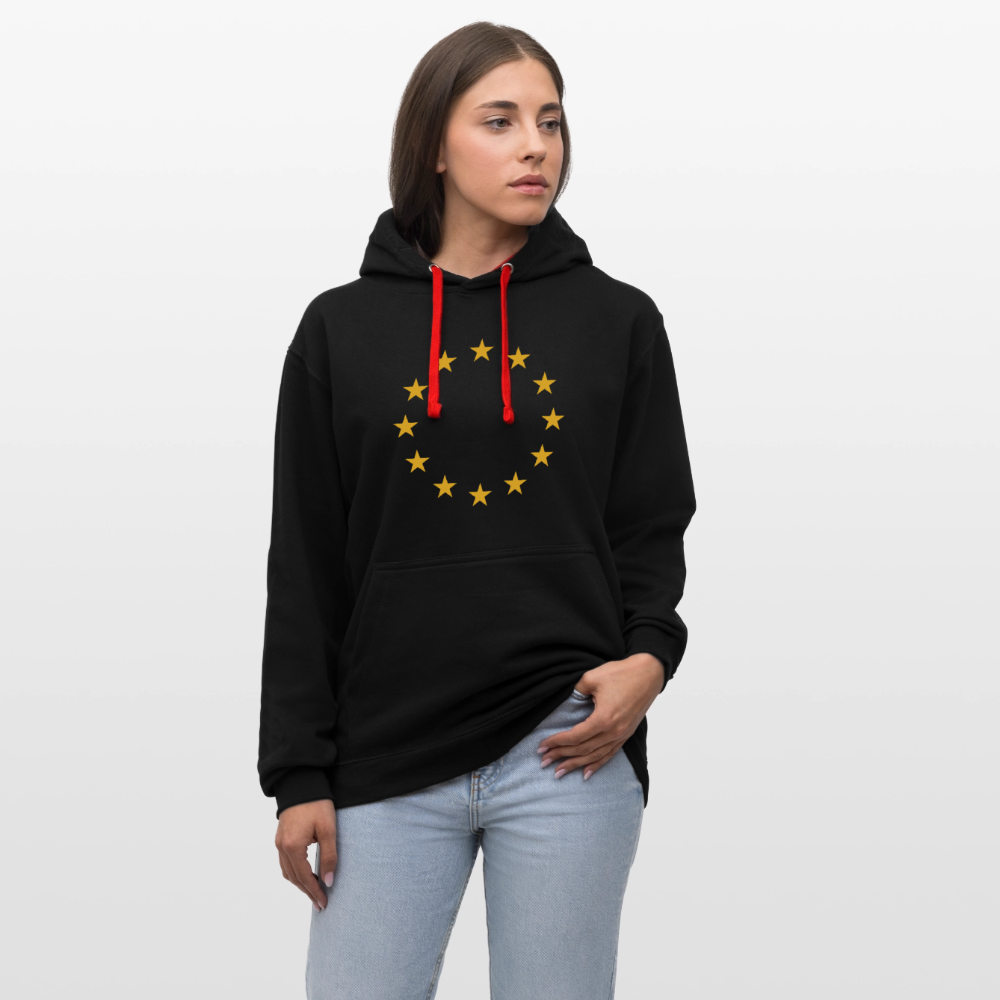 "12-Stars" - Contrast Colour Hoodie - black/red