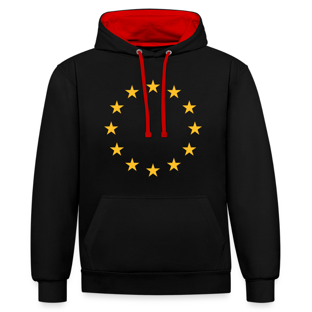 "12-Stars" - Contrast Colour Hoodie - black/red
