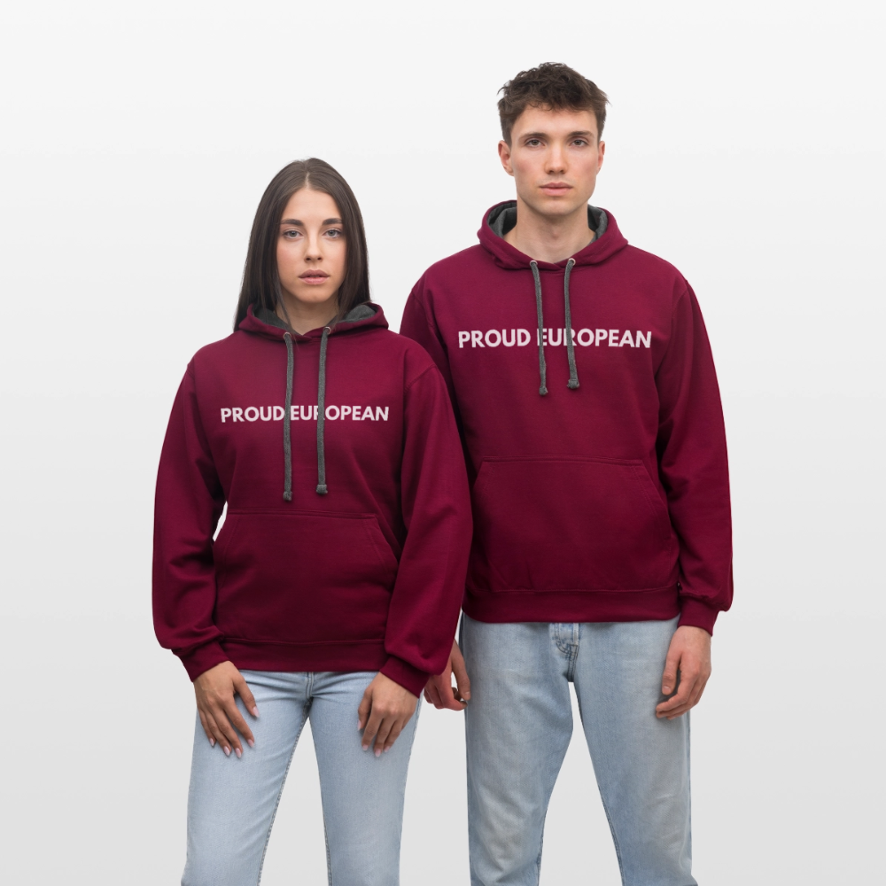 "PROUD EUROPEAN" - Kontrast-Hoodie - burgundy/charcoal