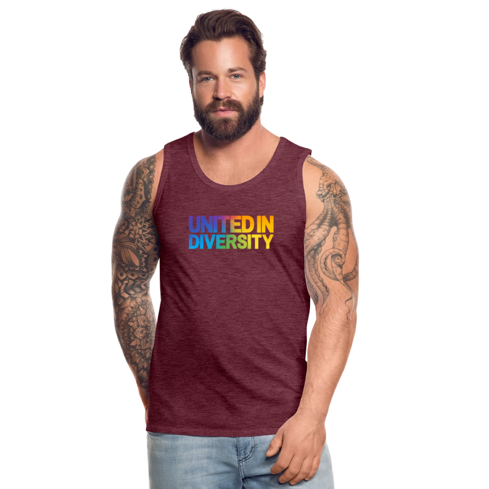 Men’s Premium Tank Top - "United in Diversity - LGBTQ" - heather burgundy