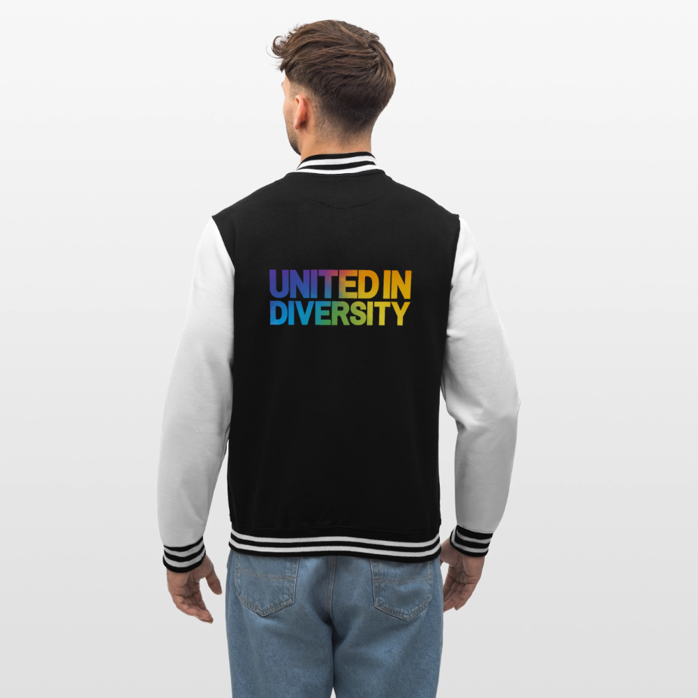College Sweat Jacket - "United in Diversity - LGBTQ" - black/white
