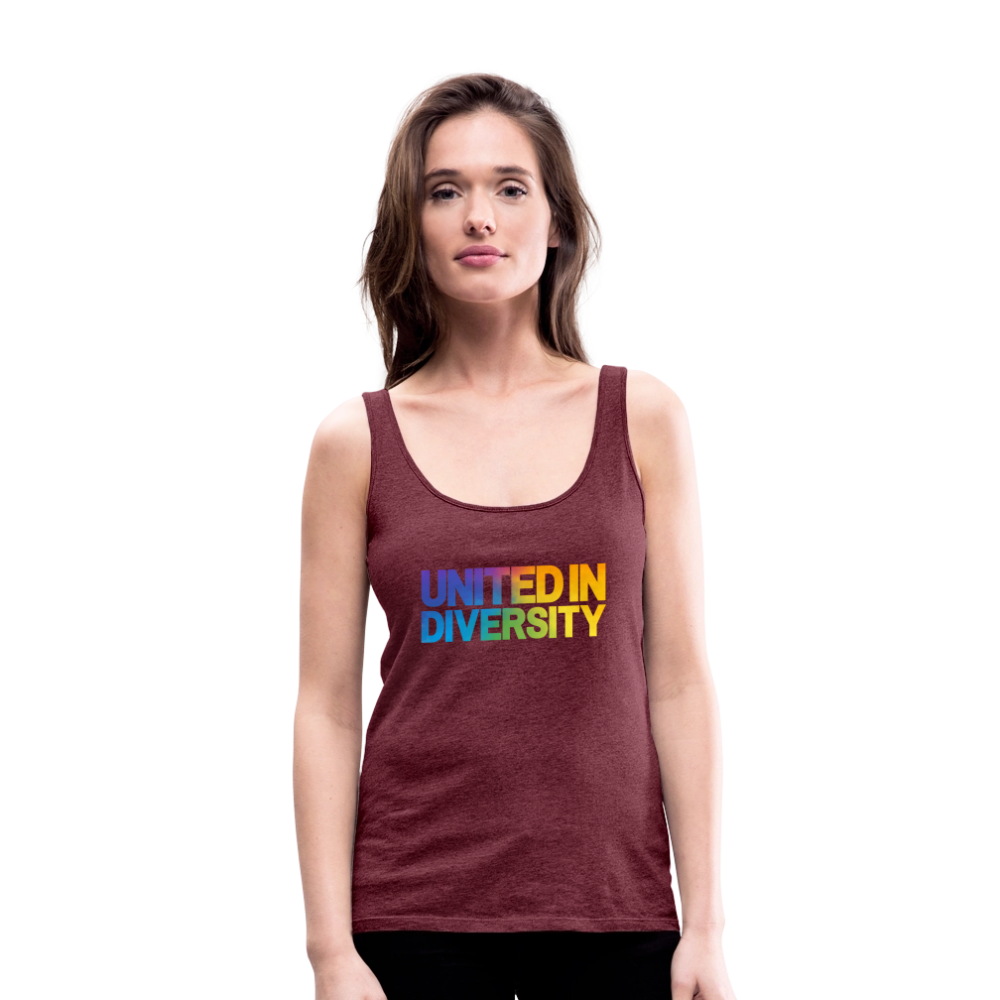 Women’s Premium Tank Top - "United in Diversity - LGBTQ" - heather burgundy