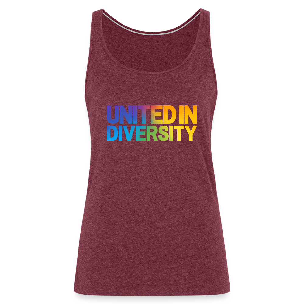 Women’s Premium Tank Top - "United in Diversity - LGBTQ" - heather burgundy