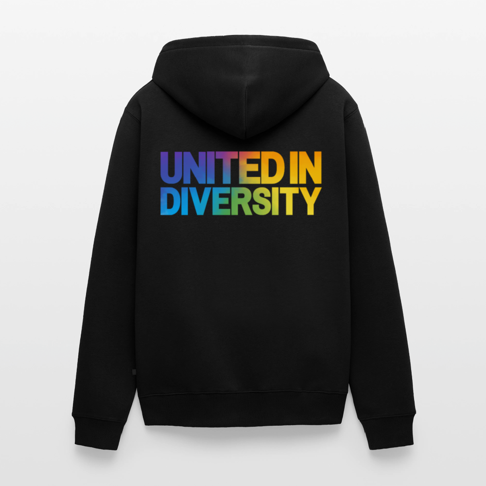 Men's Premium Hooded Jacket - "United in Diversity - LGBTQ" - black