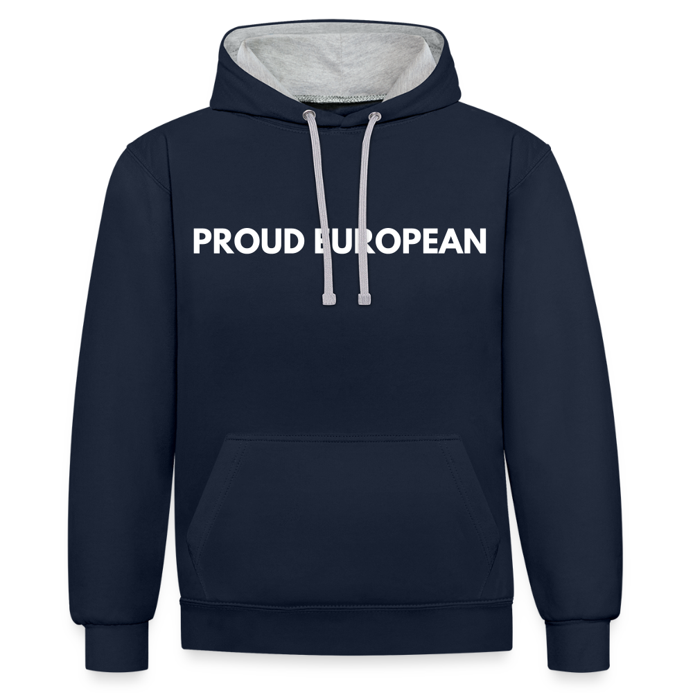 "PROUD EUROPEAN" - Kontrast-Hoodie - navy/heather grey