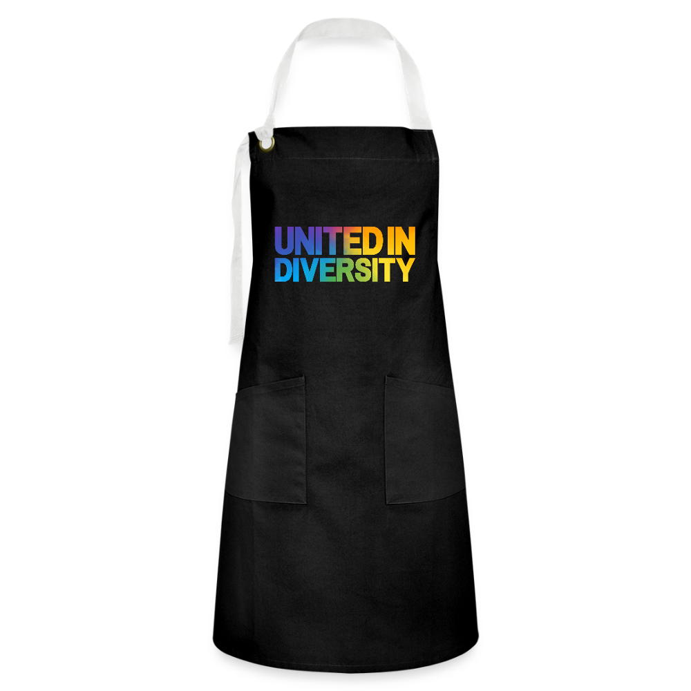Artisan Apron - "United in Diversity - LGBTQ" - black/white