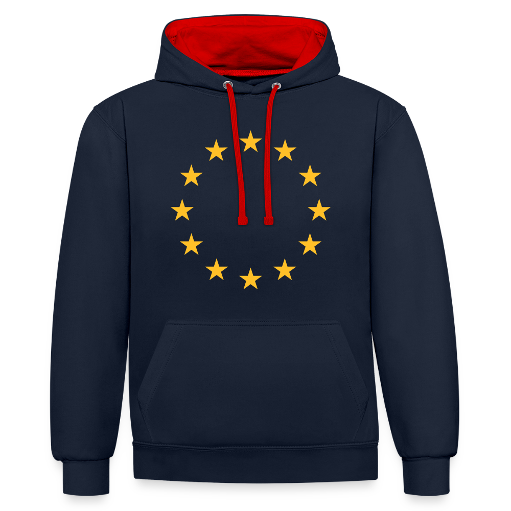 "12-Stars" - Contrast Colour Hoodie - navy/red