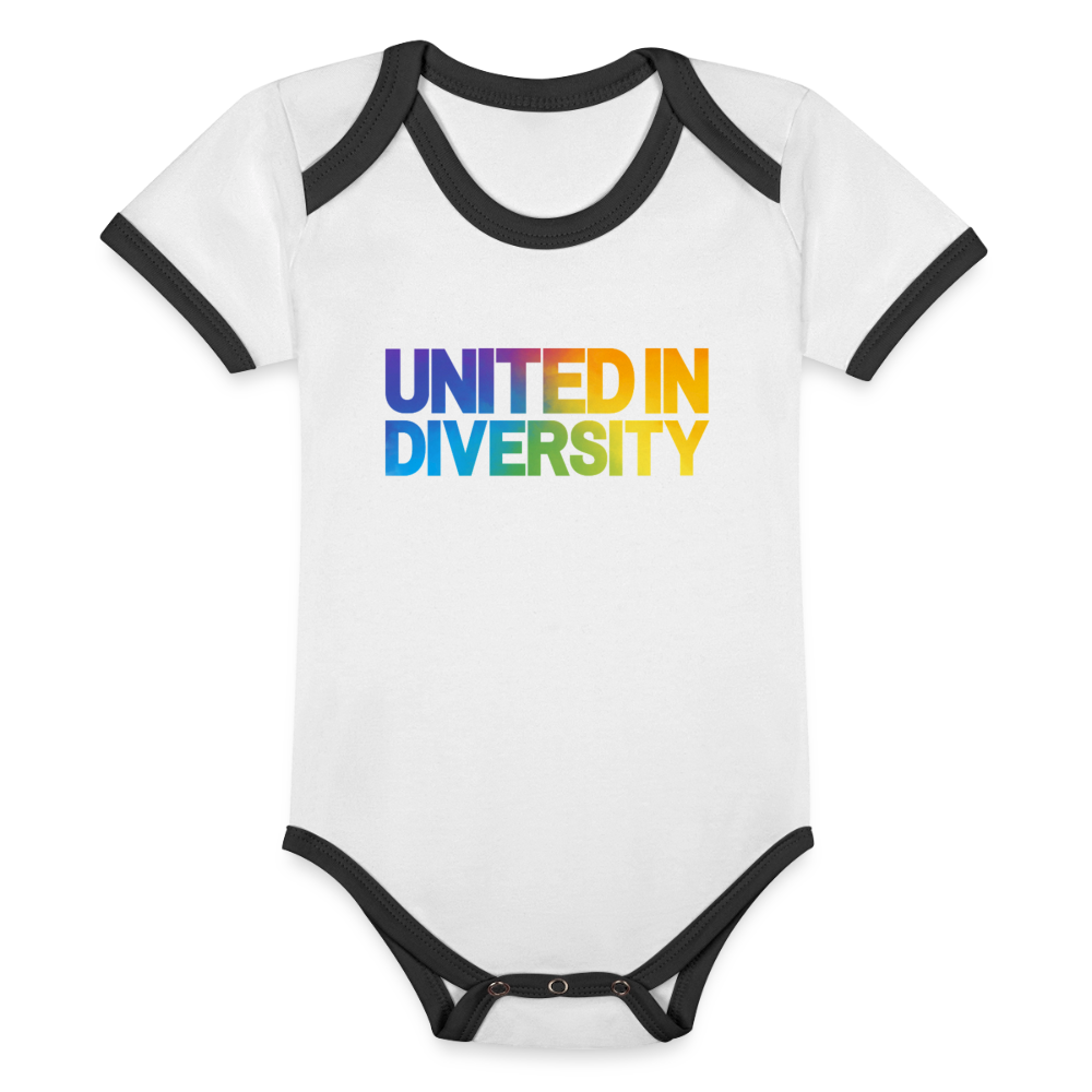 Organic Baby Contrasting Bodysuit - "United in Diversity - LGBTQ" - white/black