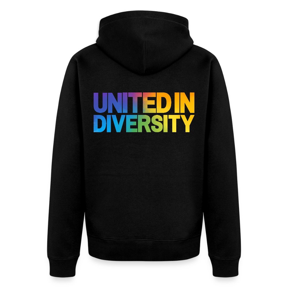 Men's Premium Hooded Jacket - "United in Diversity - LGBTQ" - black