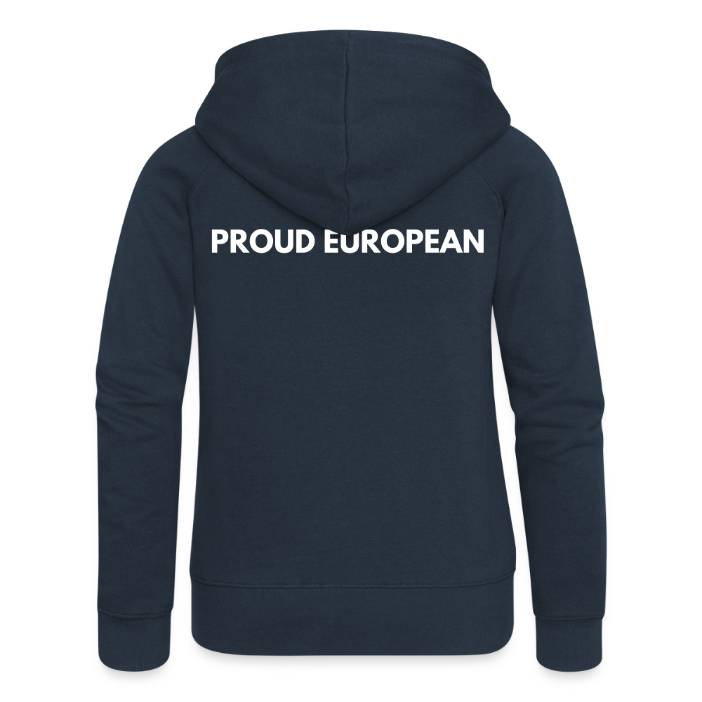 "PROUD EUROPEAN" - Frauen Premium Kapuzenjacke - navy