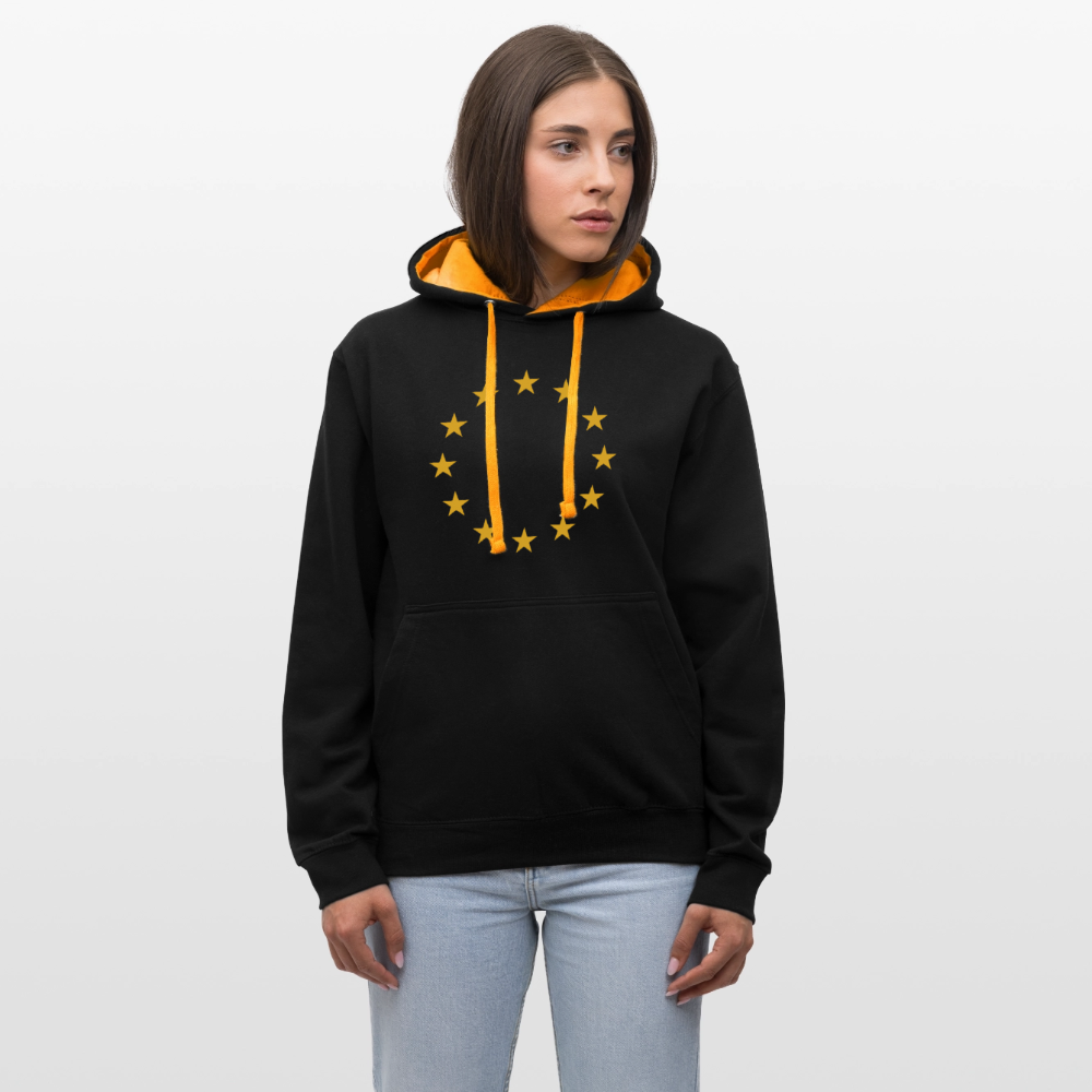 "12-Stars" - Contrast Colour Hoodie - black/gold