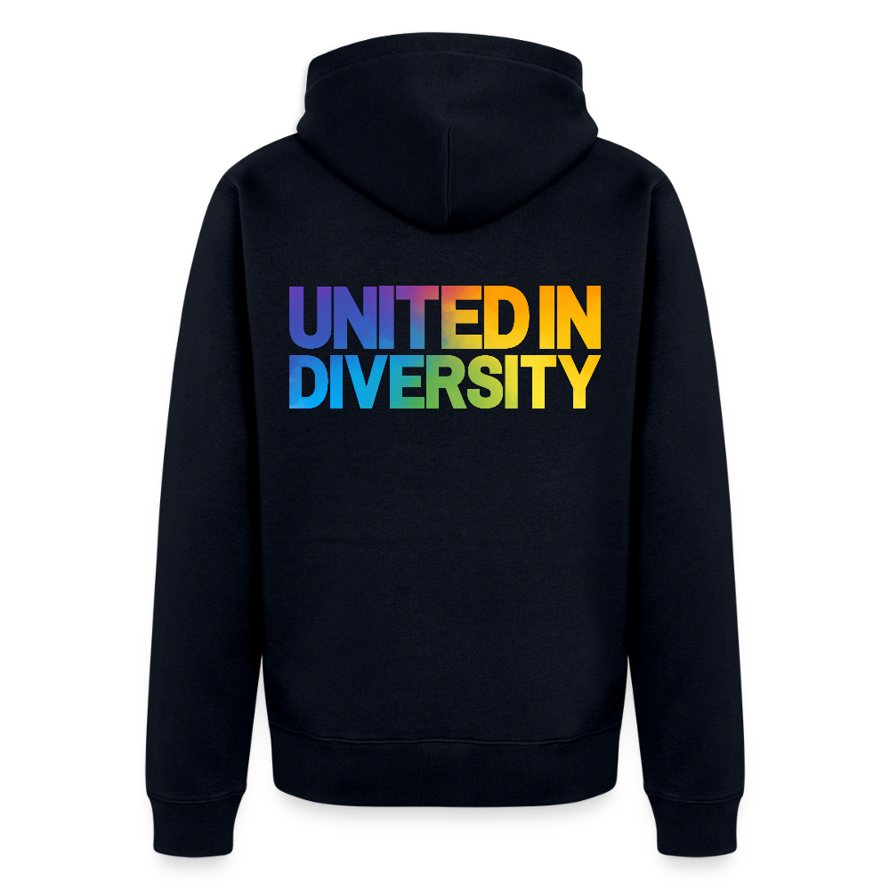 Men's Premium Hooded Jacket - "United in Diversity - LGBTQ" - navy