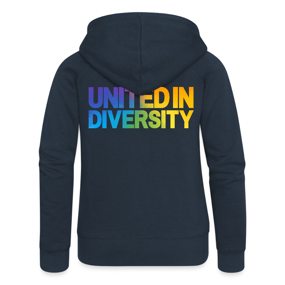 Women's Premium Hooded Jacket - "United in Diversity - LGBTQ" - navy