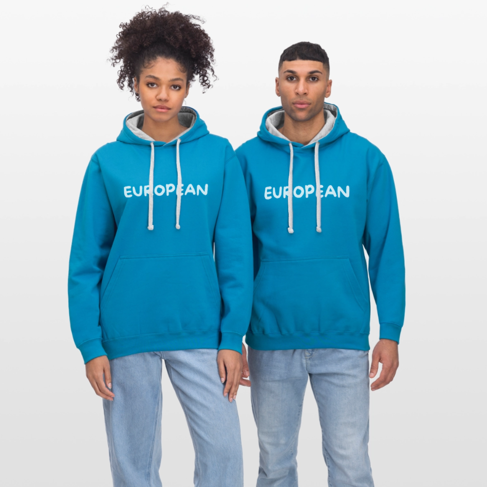 "EUROPEAN" - Kontrast-Hoodie - peacock blue/heather grey