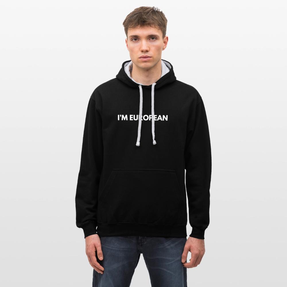 "I'M EUROPEAN" - Kontrast-Hoodie - black/heather grey