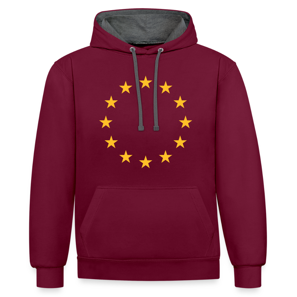 "12-Stars" - Contrast Colour Hoodie - burgundy/charcoal