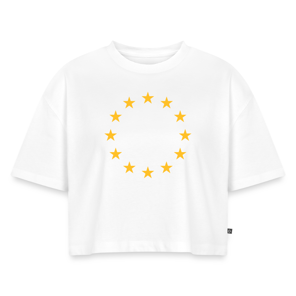"12-Stars" - Women’s Oversized Organic Cropped T-Shirt - white