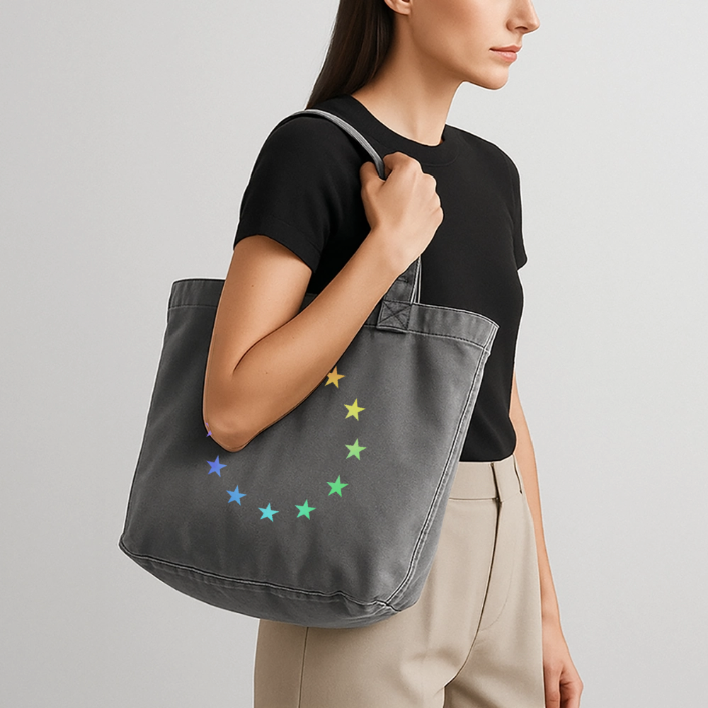 Vintage-washed Shopper - "12 Stars - LGBTQ" - vintage black