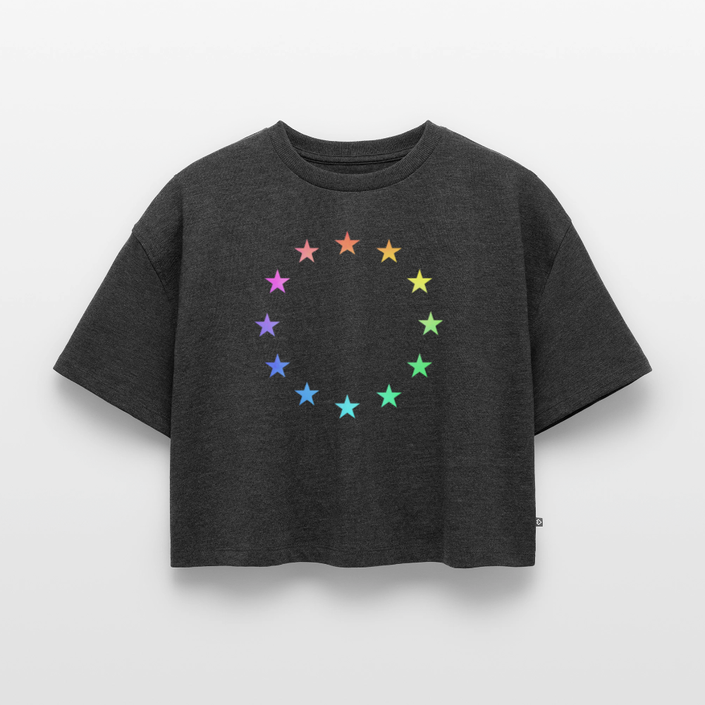 Women’s Oversized Organic Cropped T-Shirt - "12 Stars - LGBTQ" - heather anthracite