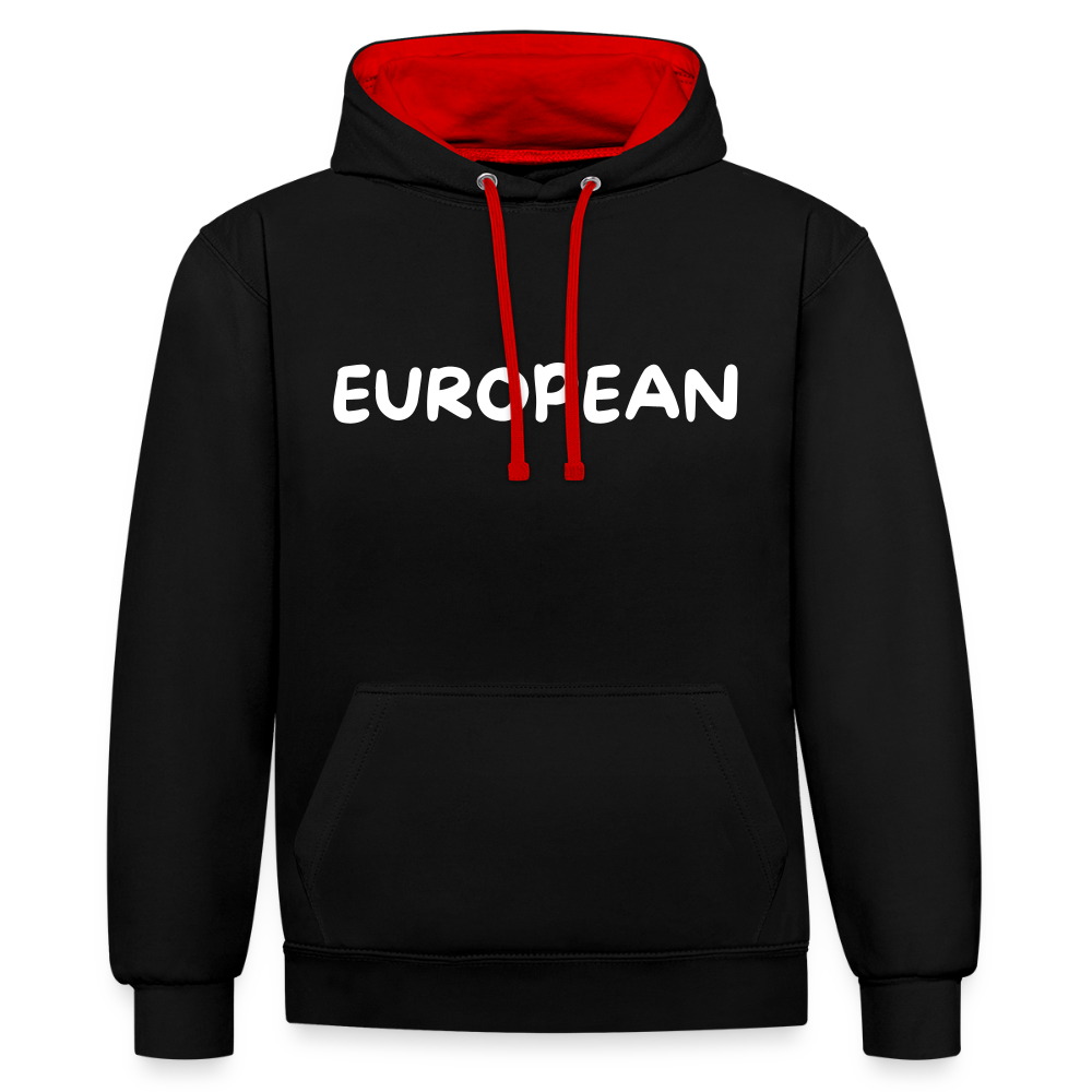 "EUROPEAN" - Kontrast-Hoodie - black/red