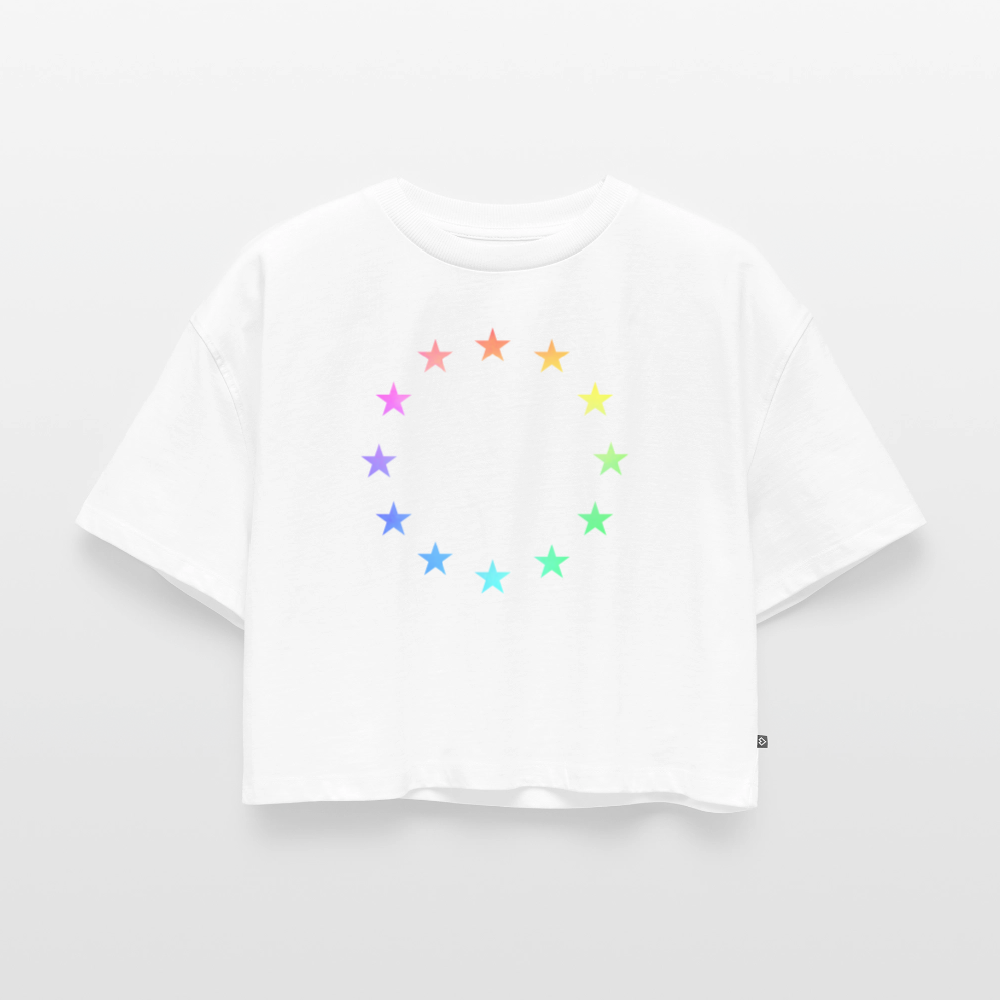 Women’s Oversized Organic Cropped T-Shirt - "12 Stars - LGBTQ" - white