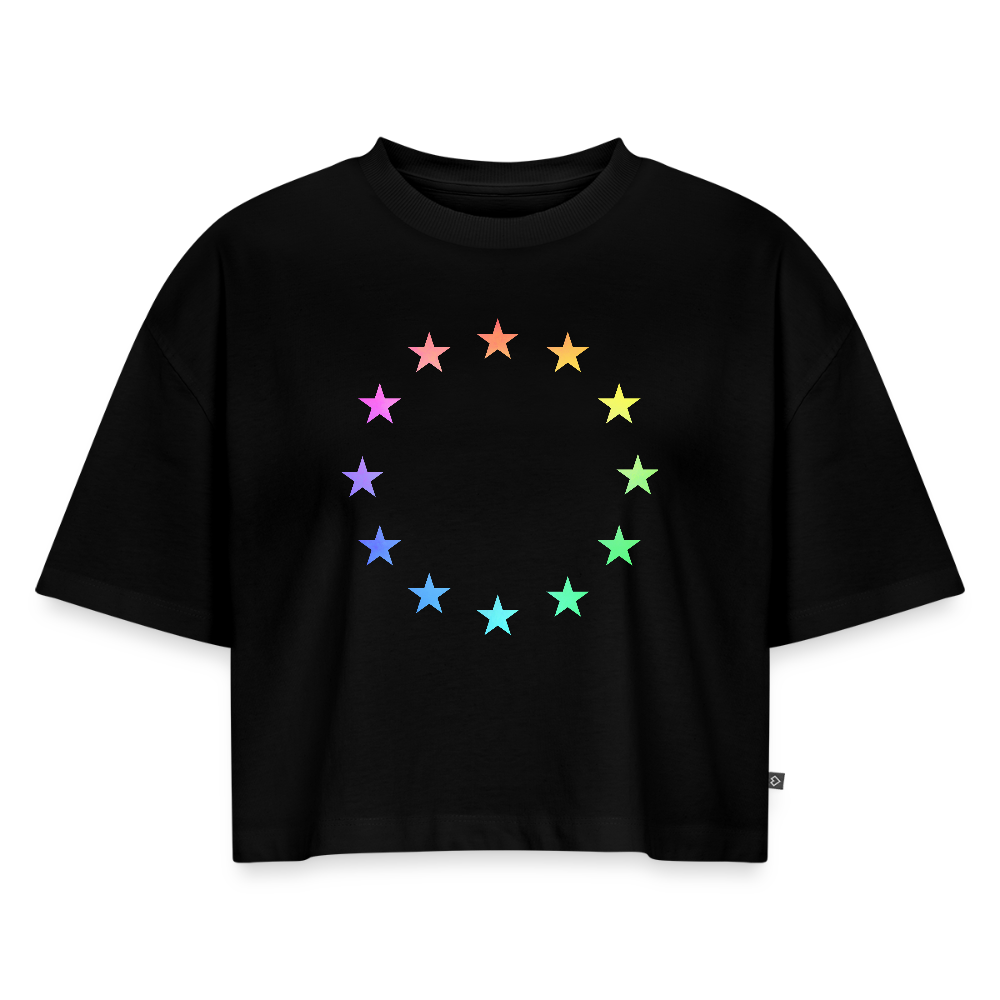 Women’s Oversized Organic Cropped T-Shirt - "12 Stars - LGBTQ" - black
