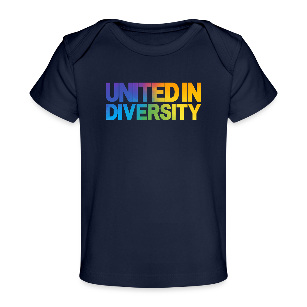 Organic Baby T-Shirt - "United in Diversity - LGBTQ" - dark navy