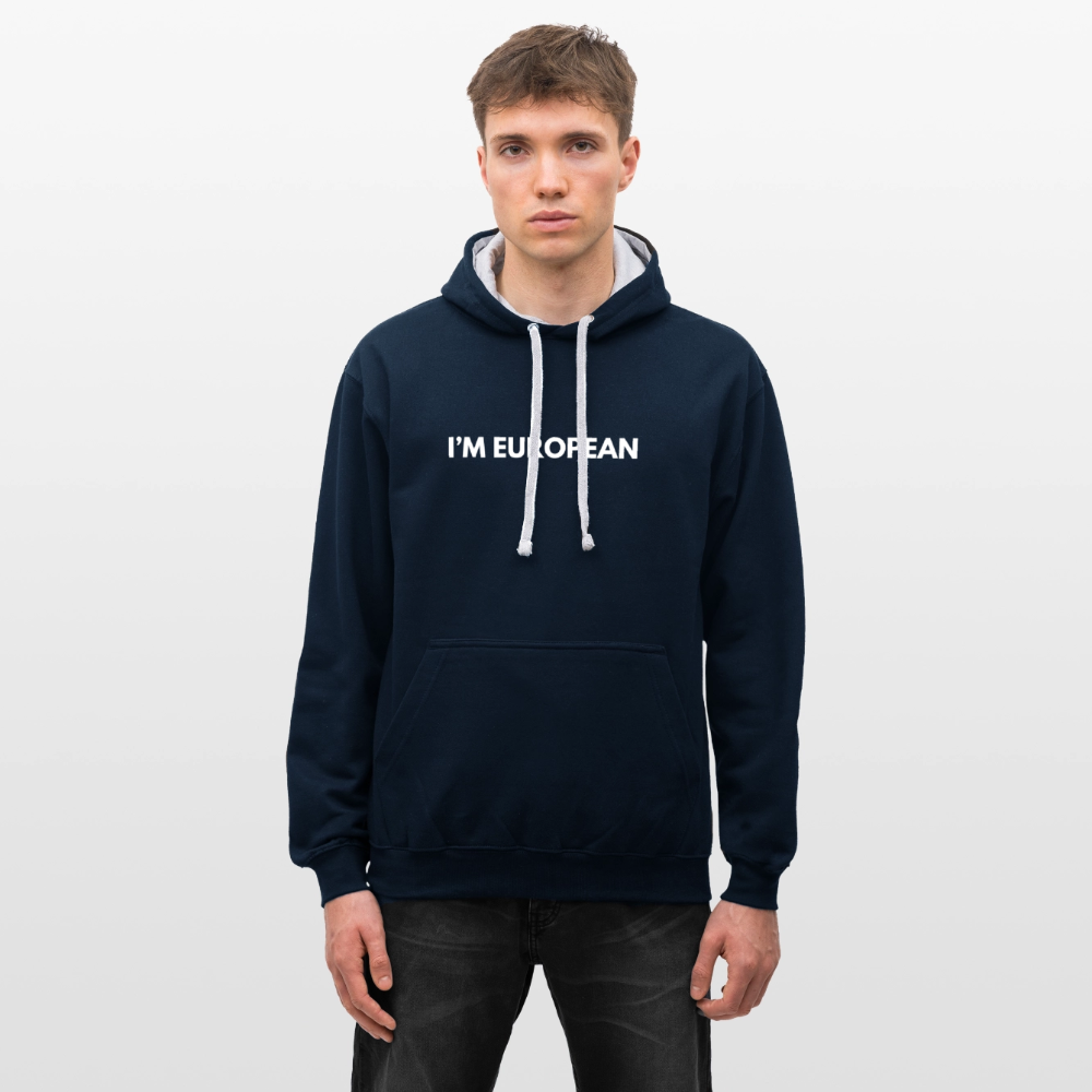 "I'M EUROPEAN" - Kontrast-Hoodie - navy/heather grey