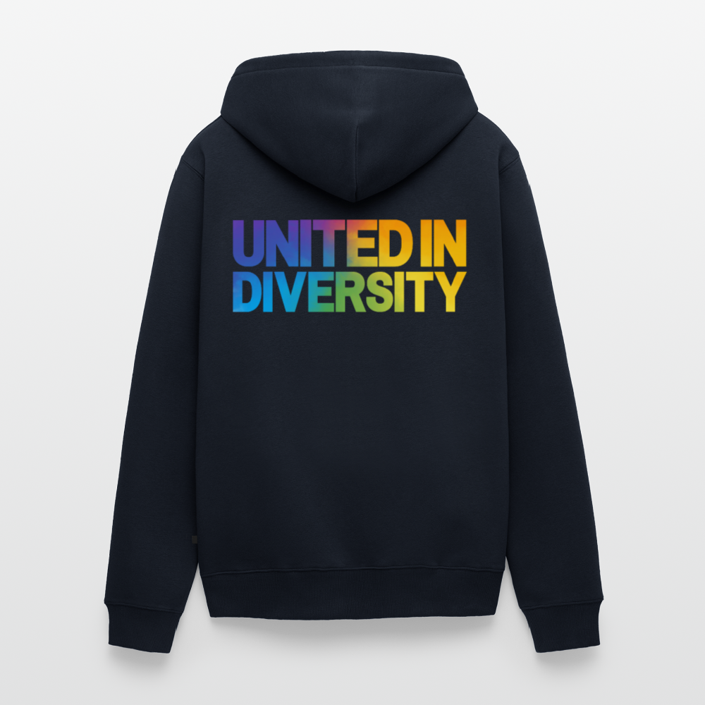 Men's Premium Hooded Jacket - "United in Diversity - LGBTQ" - navy