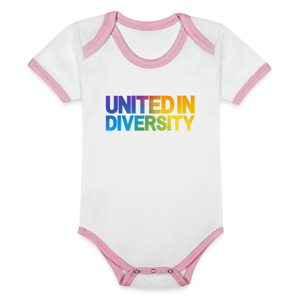 Organic Baby Contrasting Bodysuit - "United in Diversity - LGBTQ" - white/rose