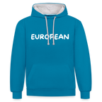 "EUROPEAN" - Kontrast-Hoodie - peacock blue/heather grey