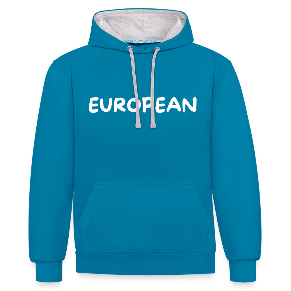 "EUROPEAN" - Kontrast-Hoodie - peacock blue/heather grey