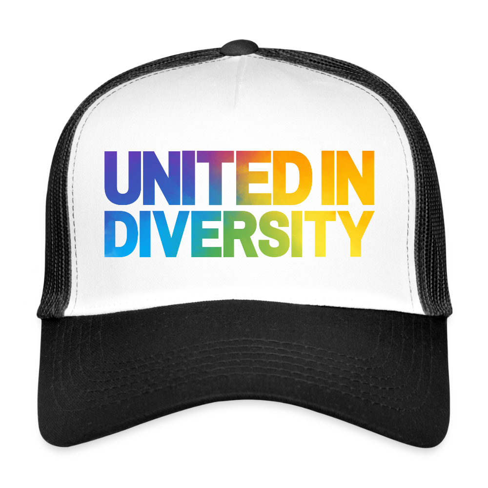Trucker Cap - "United in Diversity - LGBTQ" - white/black